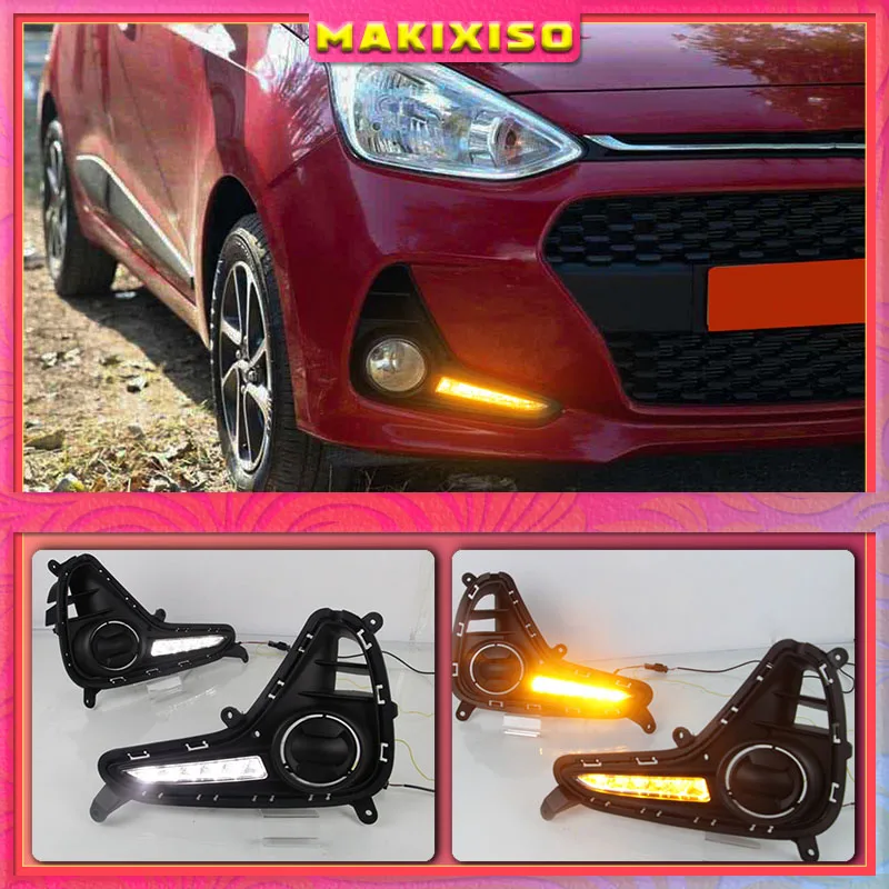 1set For Hyundai Grand I10 2017 2018 2019 DRL Daytime Running Light fog lamp Relay LED Daylight with turn signal