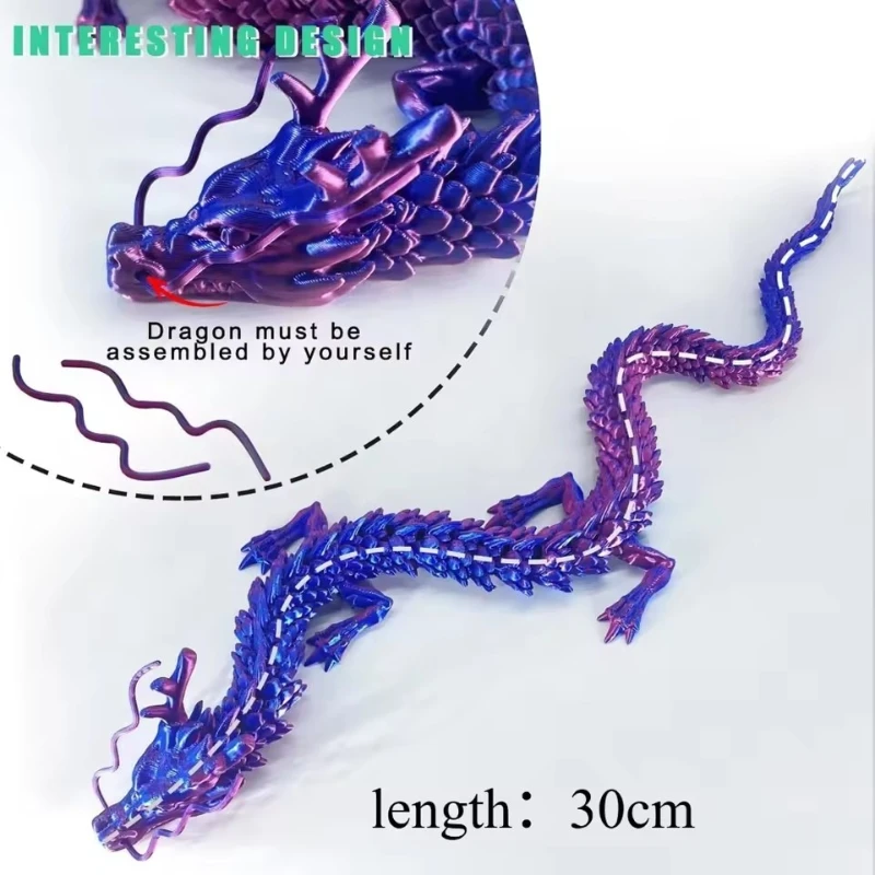 

3D Printed Movable Dragon - Conjoined Articulated Ornament for Home Office & Fish Tank Landscaping