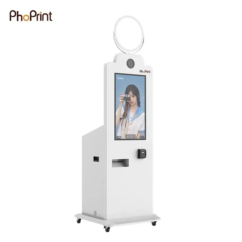Large Touchscreen Photo Kiosk with Integrated Payment for Events Smart Selfie Station Featuring High Resolution Display