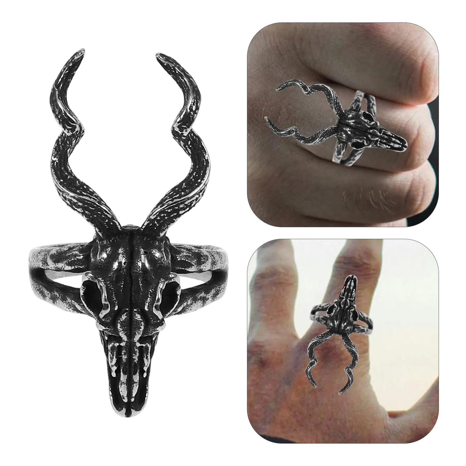 الرجعية الأغنام الجمجمة الدائري رجل ديكور الرجال المجوهرات الرجال خواتم الإبهام التيتانيوم الصلب فنجر الذكور امرأة خمر اليد