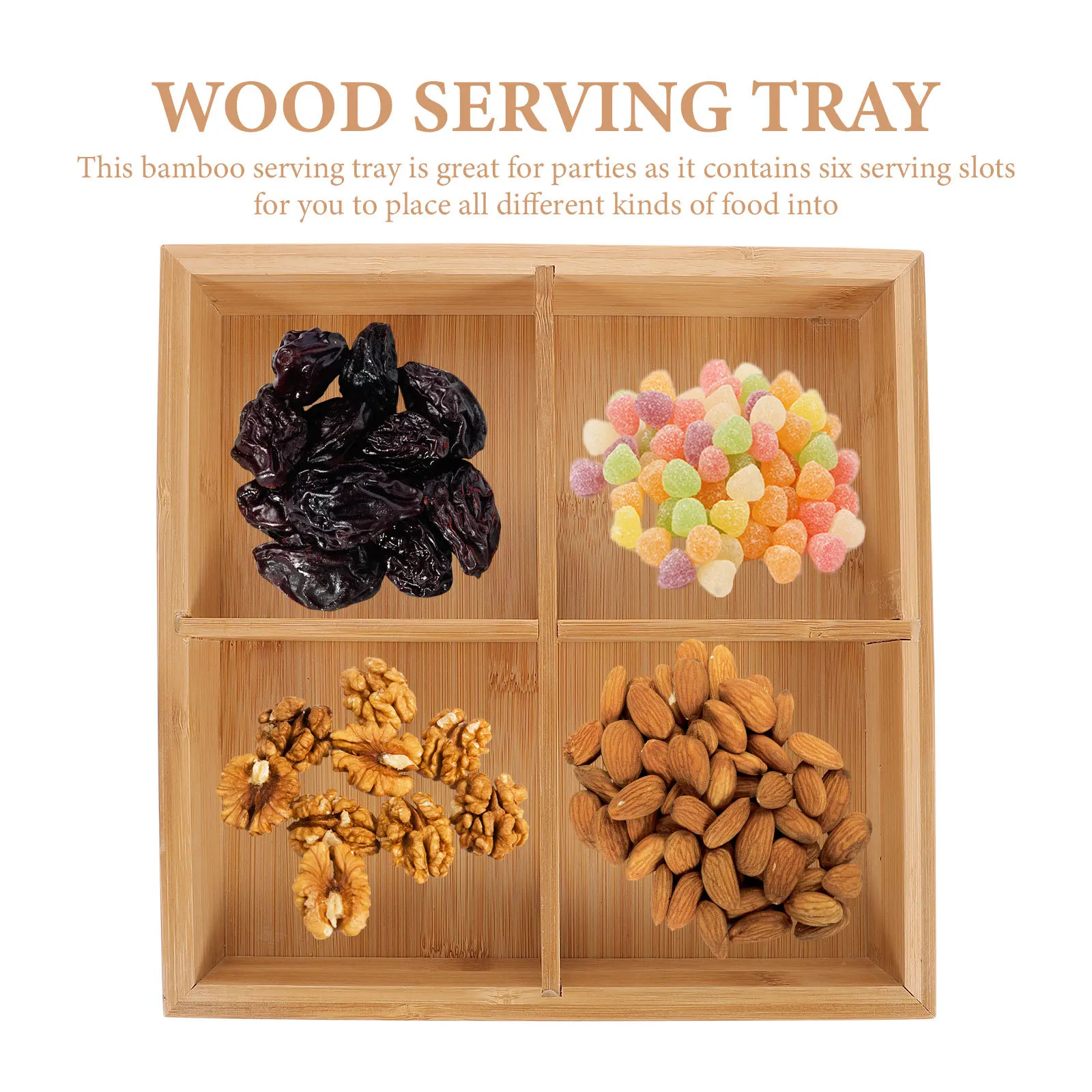 

Bamboo Food Basket Large Capacity Compartment Plate Serving Tray for Fruit Vegetable Snack Multi-Section Food Dish