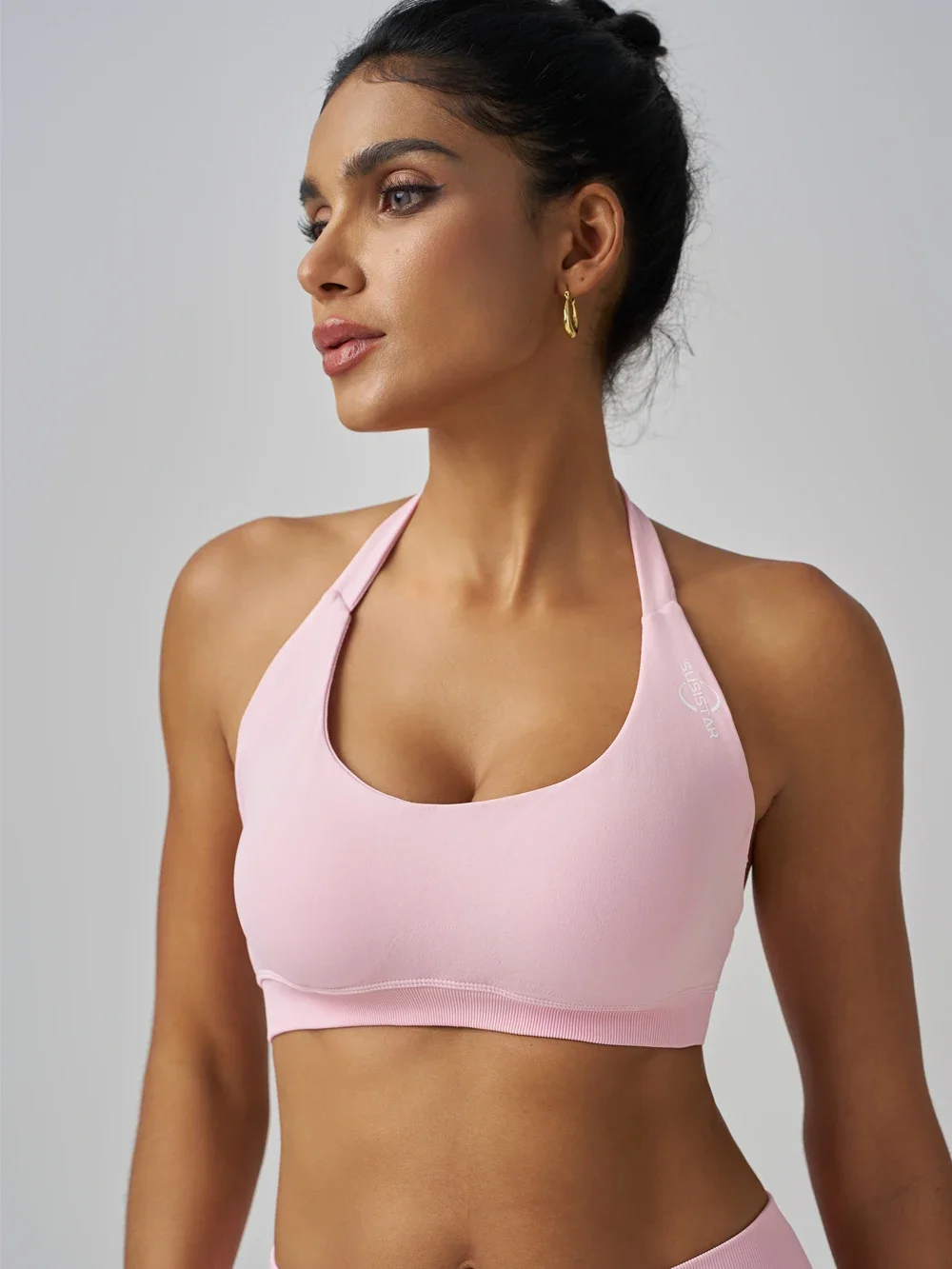 SUSISTAR Reggiseni sportivi da donna - Reggiseno yoga da allenamento imbottito a basso impatto con scollo rotondo e schiena a U con reggiseno incorporato