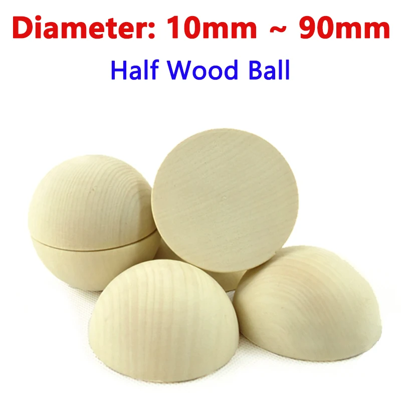 10mm-90mm Diameter Half Wood Ball Natural Logs Handmade Wooden Round Beads DIY 10 12 15 18 20 25 30 35 40 45 50 60 70 75 80 90mm