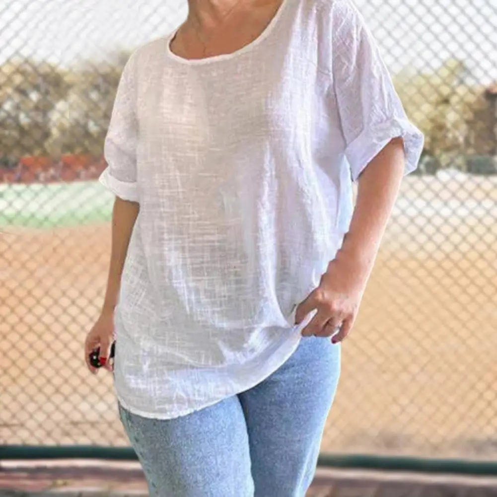 Camiseta transpirable de verano para mujer, camisa suave y elástica, agradable a la piel, Color sólido, holgada, para diario