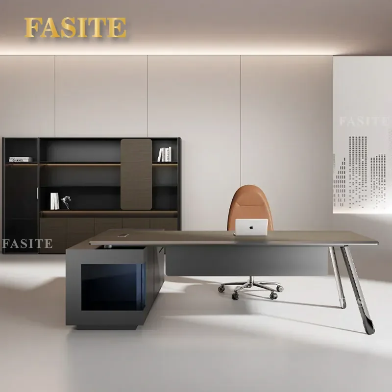 For Modern Simple Office Desk and Chair Combination with Side Cabinet Atmospheric Manager Supervisor Boss Desk Furniture