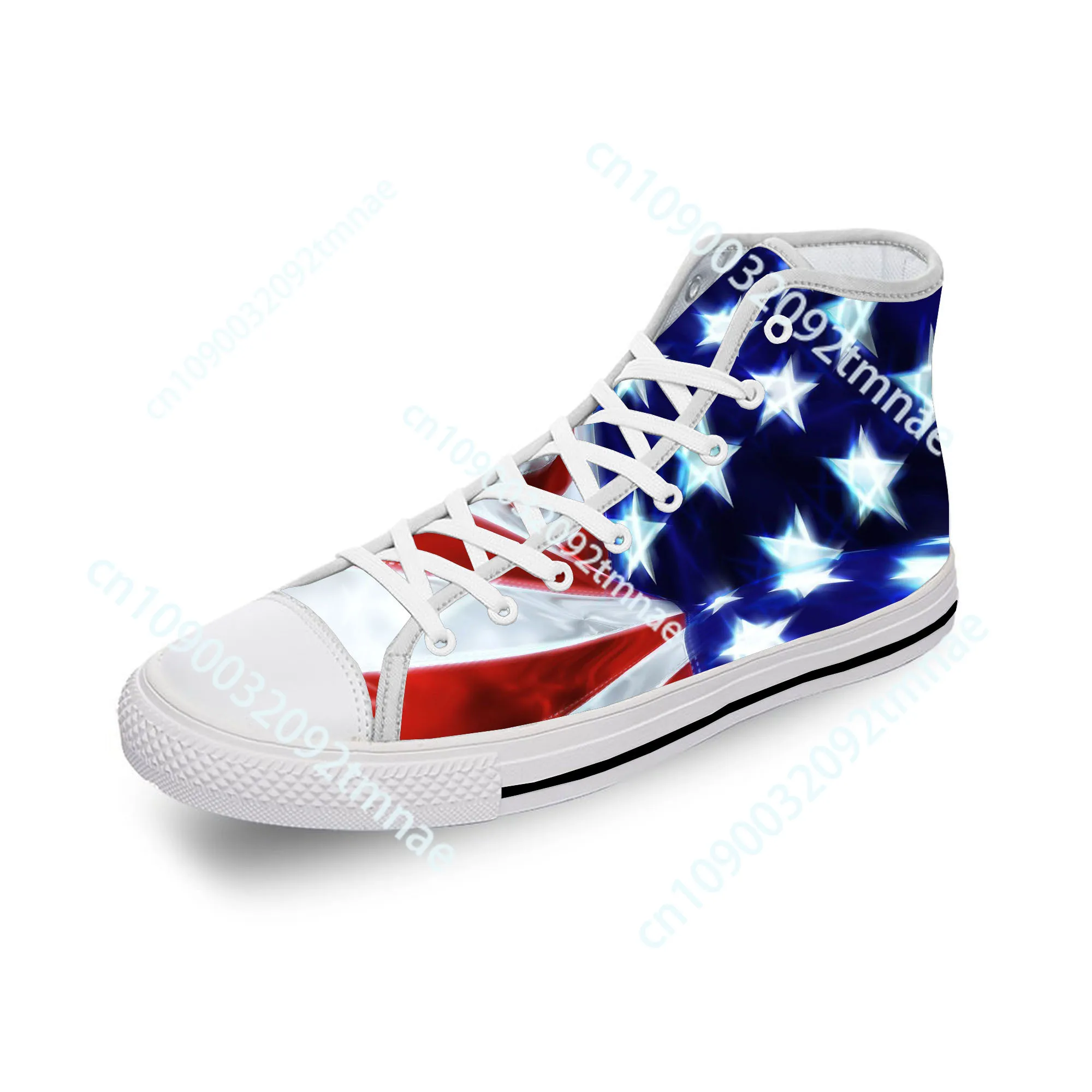 

USA American Flag Stars Patriotic Lightweight Cloth Custom Fashion High Top Canvas Shoes Men Women Casual Breathable Sneakers