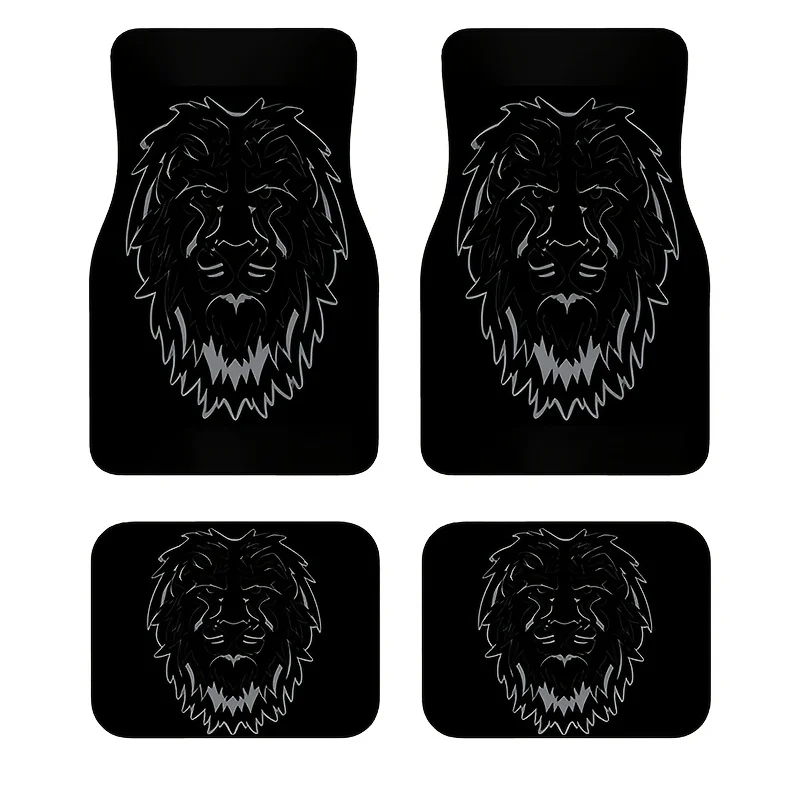 4pcs Silvery And Black Lion Car Mats - Stylish, Durable, And Slip-Resistant Floor Mats For Cars! Combining Practicality And Aest