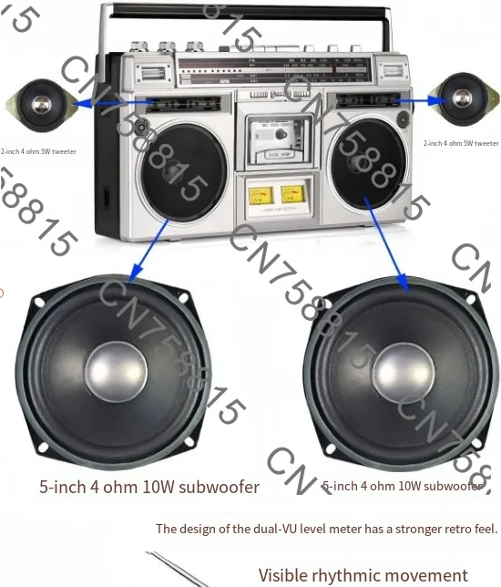 

Stereo era recorder, bluetooth player, radio, retro tape recorder, dual speakers