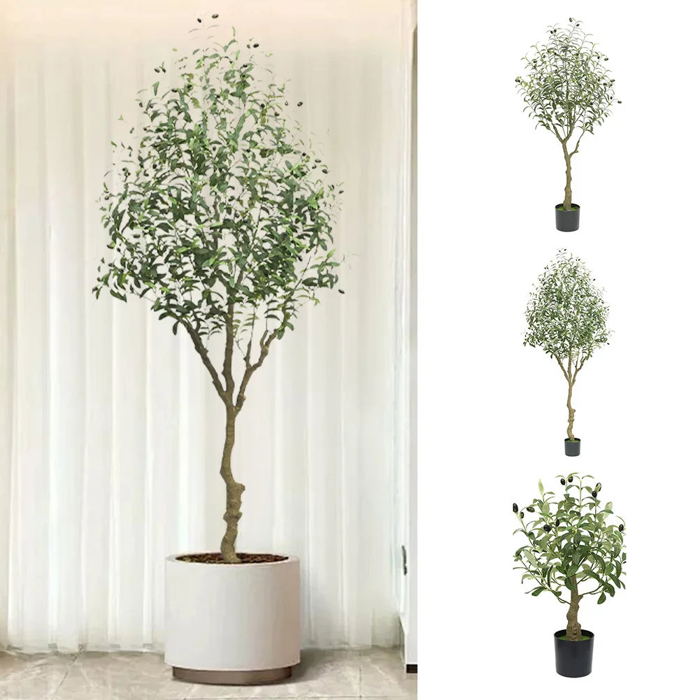 2szt ARTIFICIAL Tree Wewnętrzne Sztuczne Drzewo Oliwkowe Z Naturalnym Drewnianym Stem Realistyczne Liście I Owoce Do Dekoracji Domowego Biura