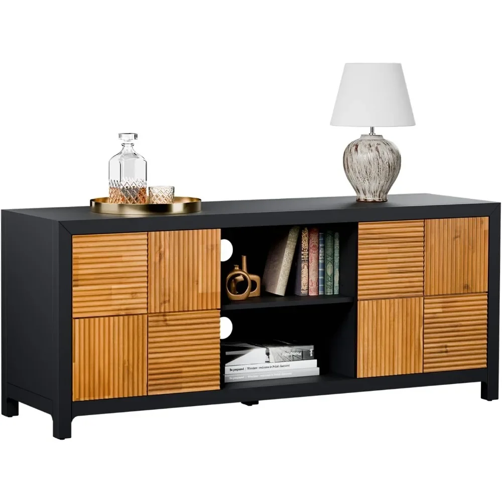 Bme Solid Wood Fluted Fully Assembled Media Console, Craft to Last Center with Soft Close Door & Adjustable Storage Space, Spaci