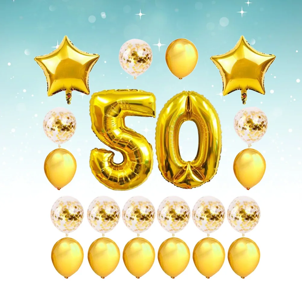 

24 pcs 50 Years Old Birthday Balloon Set Natural Latex Sequins Aluminum Film Balloons For Party Decoration Decorative Balloons