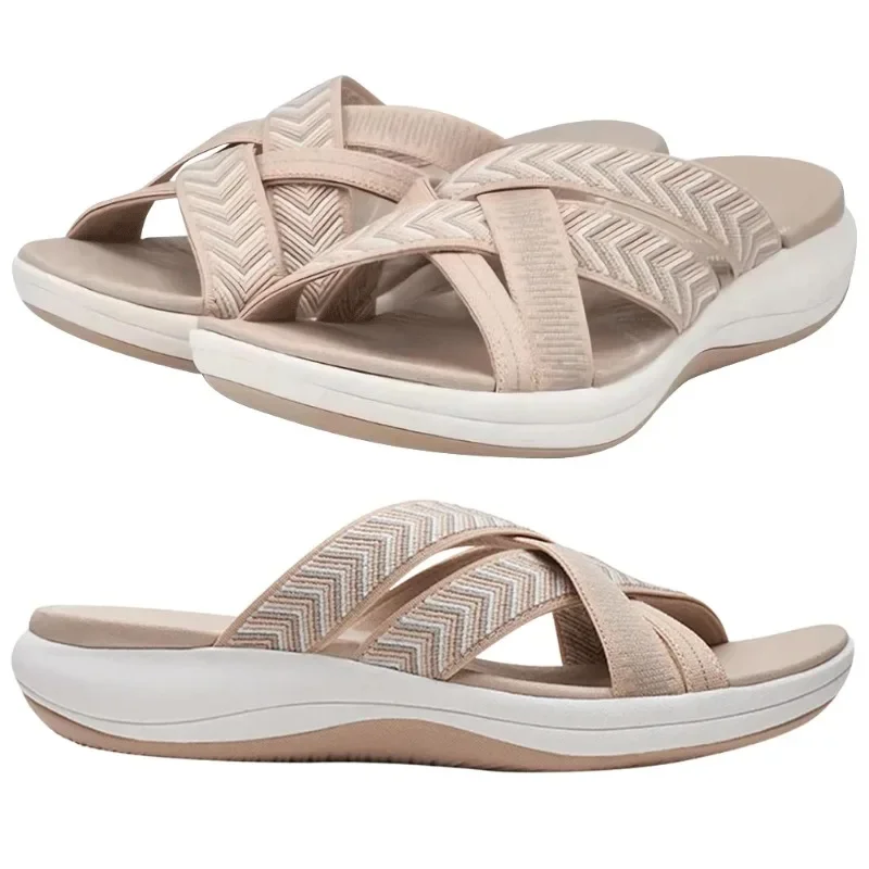 

Women Thick Cushion Slippers Open Toe Cross Strap Casual Beach Sandals Lightweight Platform Wedge Sandals for Summer