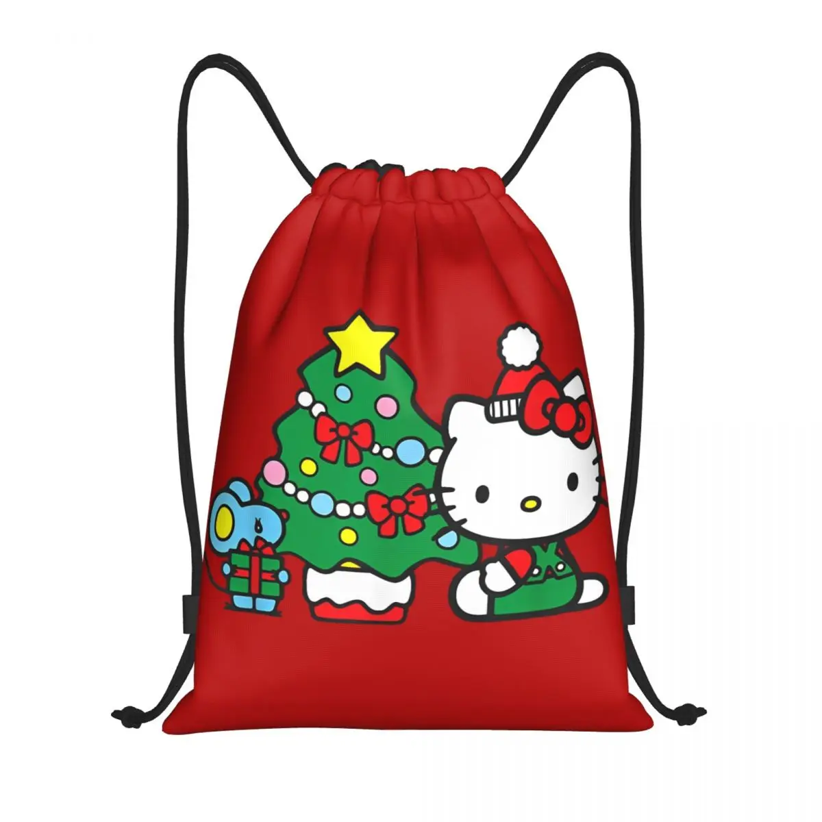 

Рюкзак Hello Kitty с Рождеством на шнурке, спортивный рюкзак для спортзала, сумка на шнурке для йоги