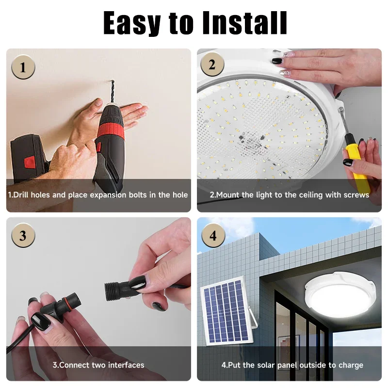 25-80W Solar Ceiling Light Home Indoor Ceiling Veranda Solar Power Lamp Home Bedroom Remote Control Outdoor Decorative Lighting