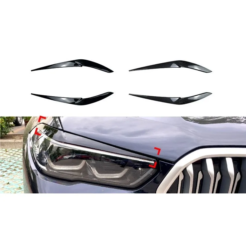 

2PCS Headlight Eyebrow Eyelid Cover Trim for BMW X5 G05 X6 G06 2018-2023 30i 30d 35i 35d M50i M50d Sport Gloss Black Accessories