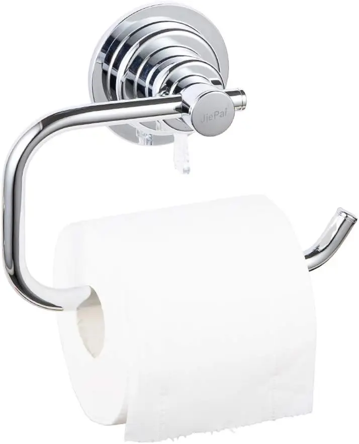 Toilet Paper Holder with Strong Suction Cup, Wall Mount Tissue Dispenser for Bathroom & Kitchen, No Drill, Chrome Finish