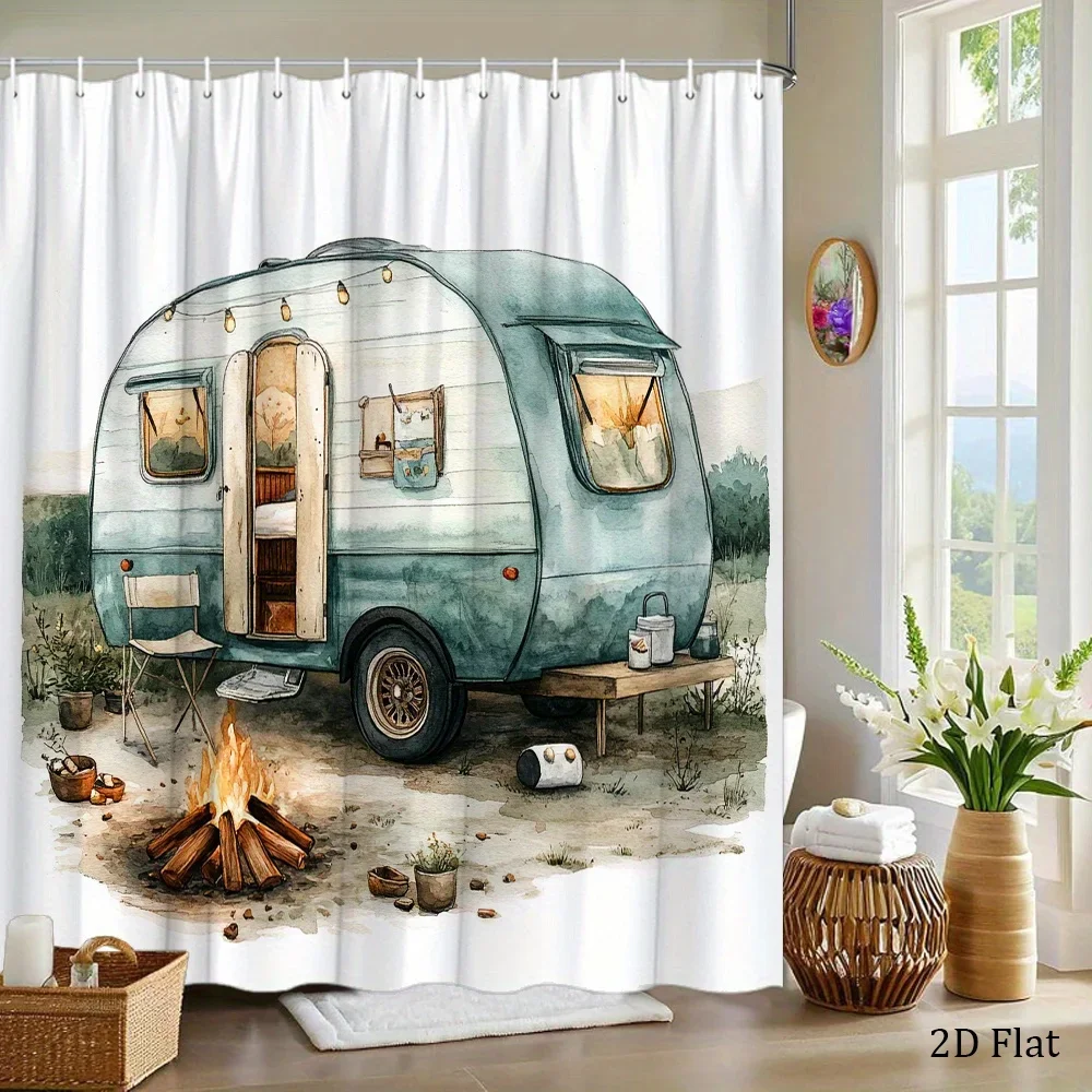 Boho Camping Airstream Trailer Shower Curtain Bathroom Decor Rustic Van Life Aesthetic Waterproof Shower Curtain