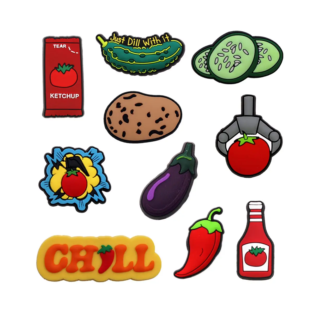 1 Pieza Original de Accesorios de PVC para Zapatos con Forma de Pimiento Rojo, Pepino, Patata, Berenjena, Tomate, para Decoración de Sandalias y Zuecos