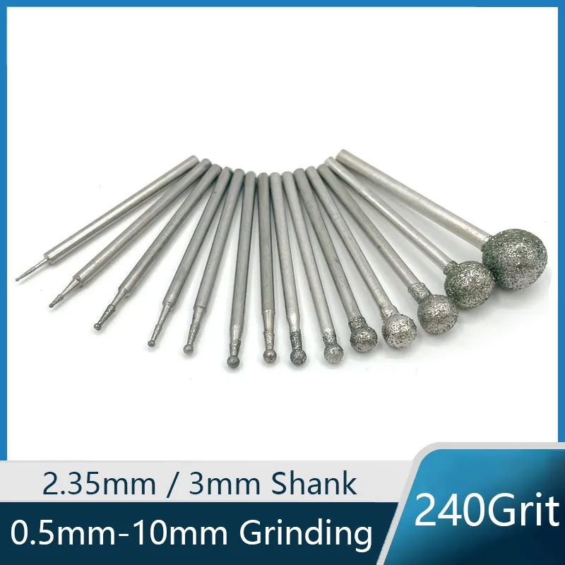 

0.5mm - 12mm Ball Diamond Drill Bit Grinding Head Metal Machine 2.35/3mm Shank