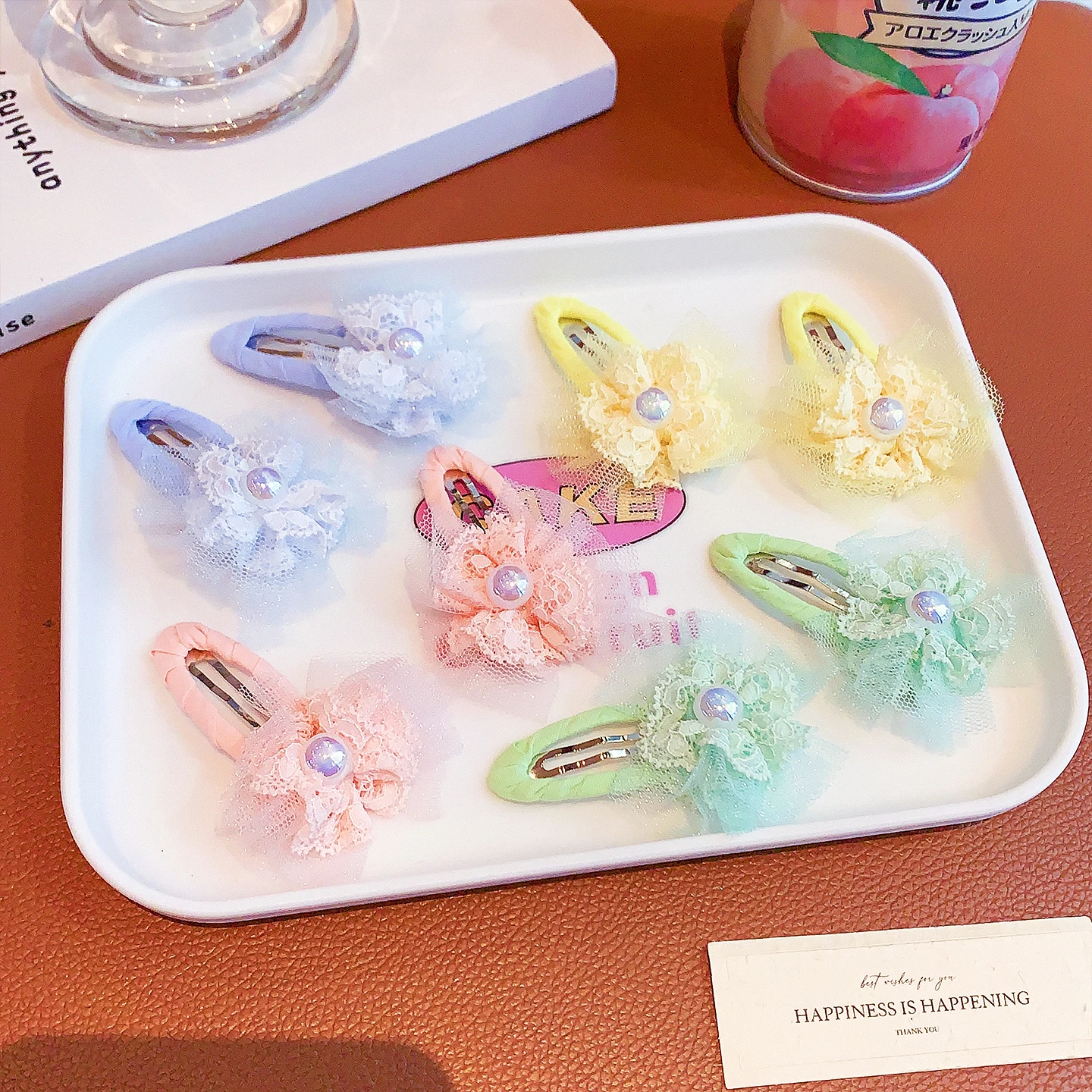 2 Stück/Set Modische Stoffumwickelte Wassertropfen-Haarspangen Spitzen-Tüll-Blumen-Perlen-Haarnadeln für Frauen Mädchen Kinder Haarklammern 2026 – Detail 5