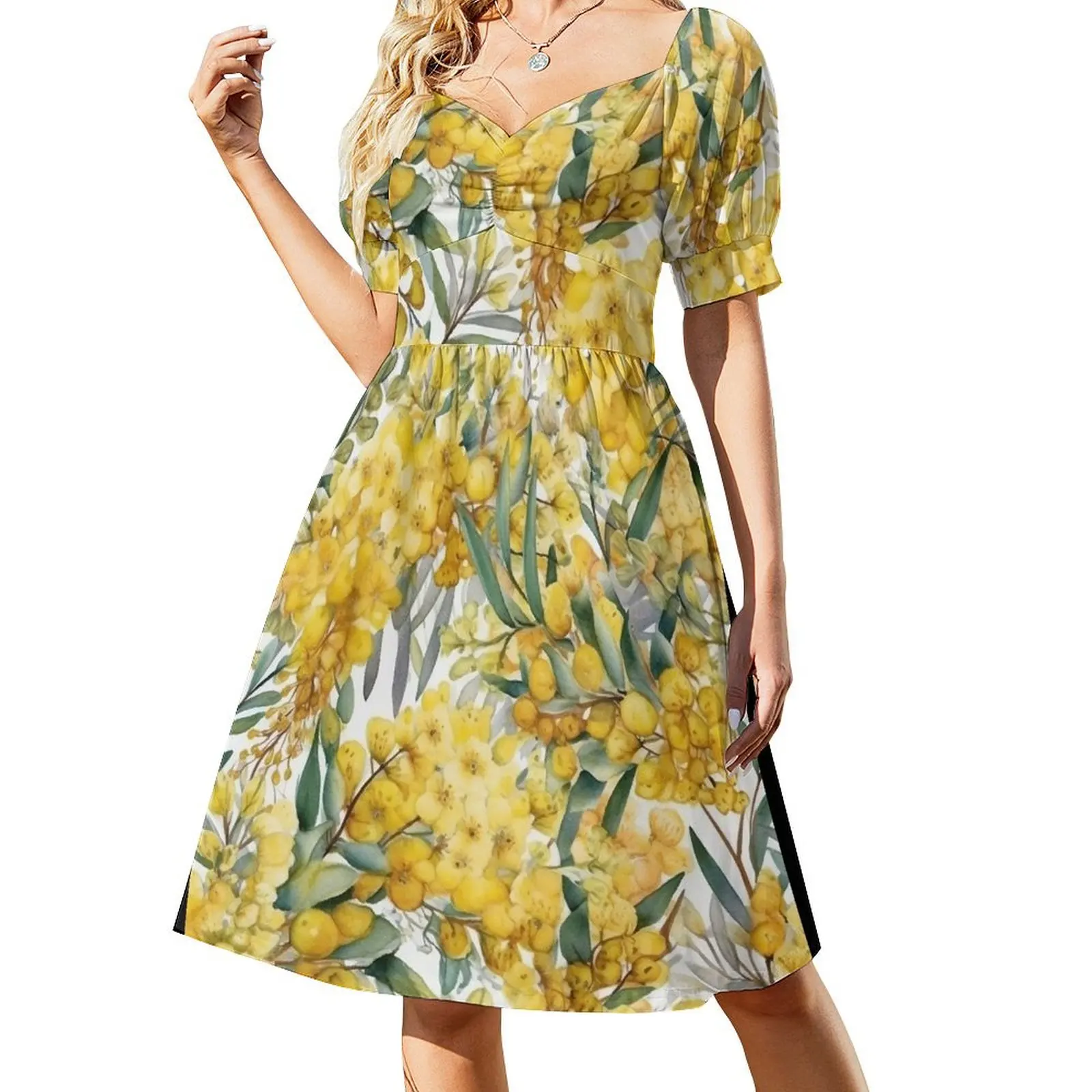 

Wild Wattle pattern Short-Sleeved Dress dresses for woman summer women's dress 2025