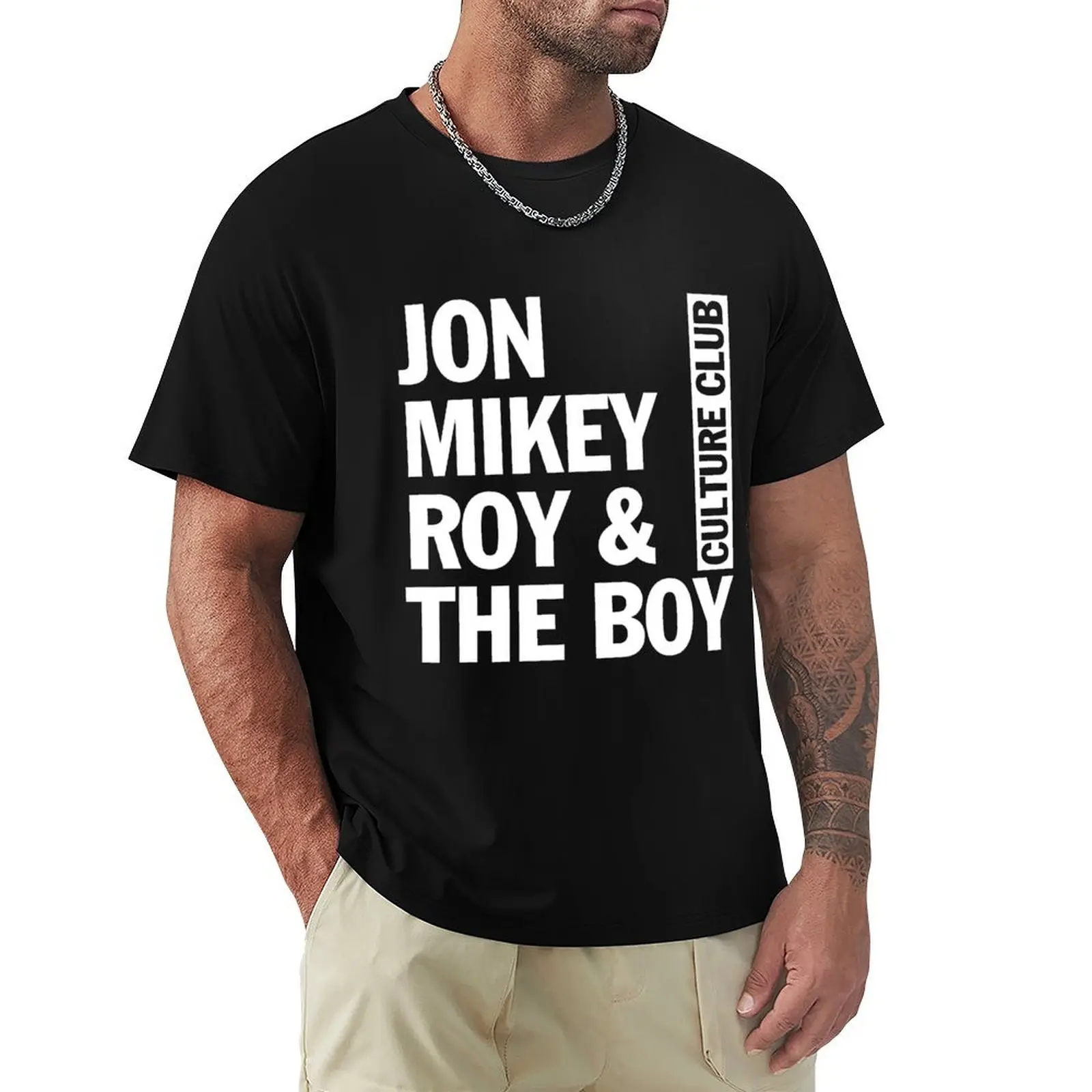 

Jon, Mikey, Roy and The Boy (white text) T-Shirt Summer Holiday Casual Tee