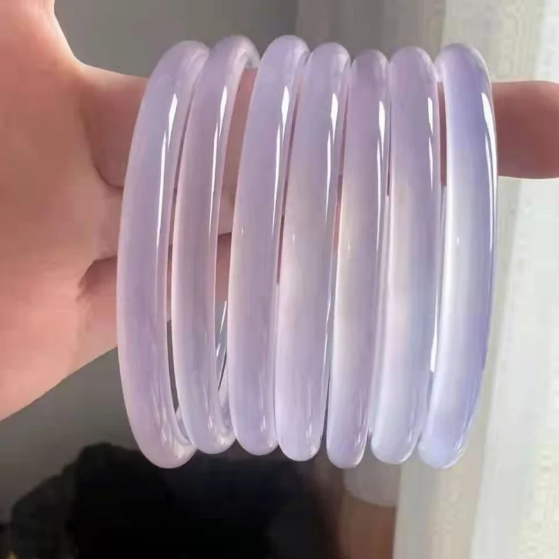 

Natural Violet , Ice Purple Lavender Agate Bangle for Girls, 6MM Round Beauty Bracelet