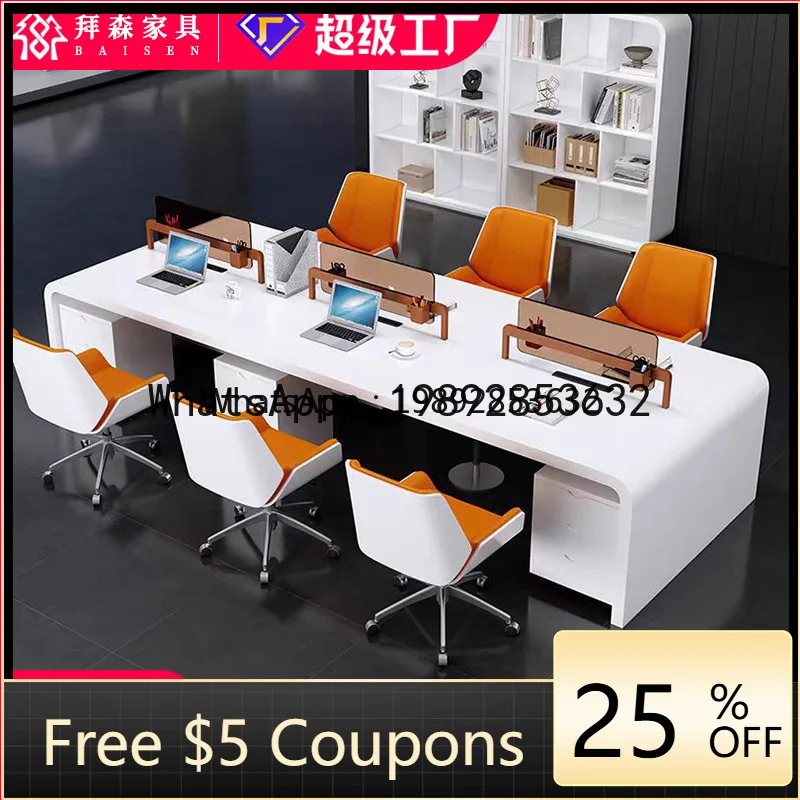 DF High-End Office Desk For Staff, 4-6 Person Double Seat Employee Finance Desk, Simple Computer Desk And Chair