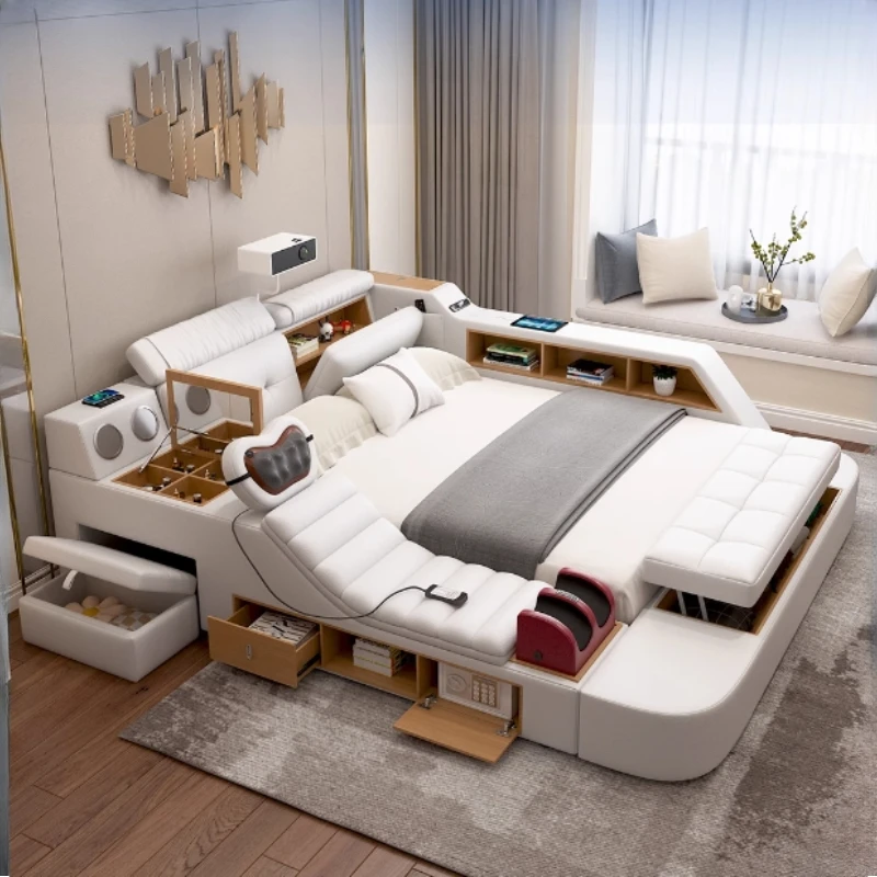 Luxury Storage Double Bed Modern Massager King Size Cameras