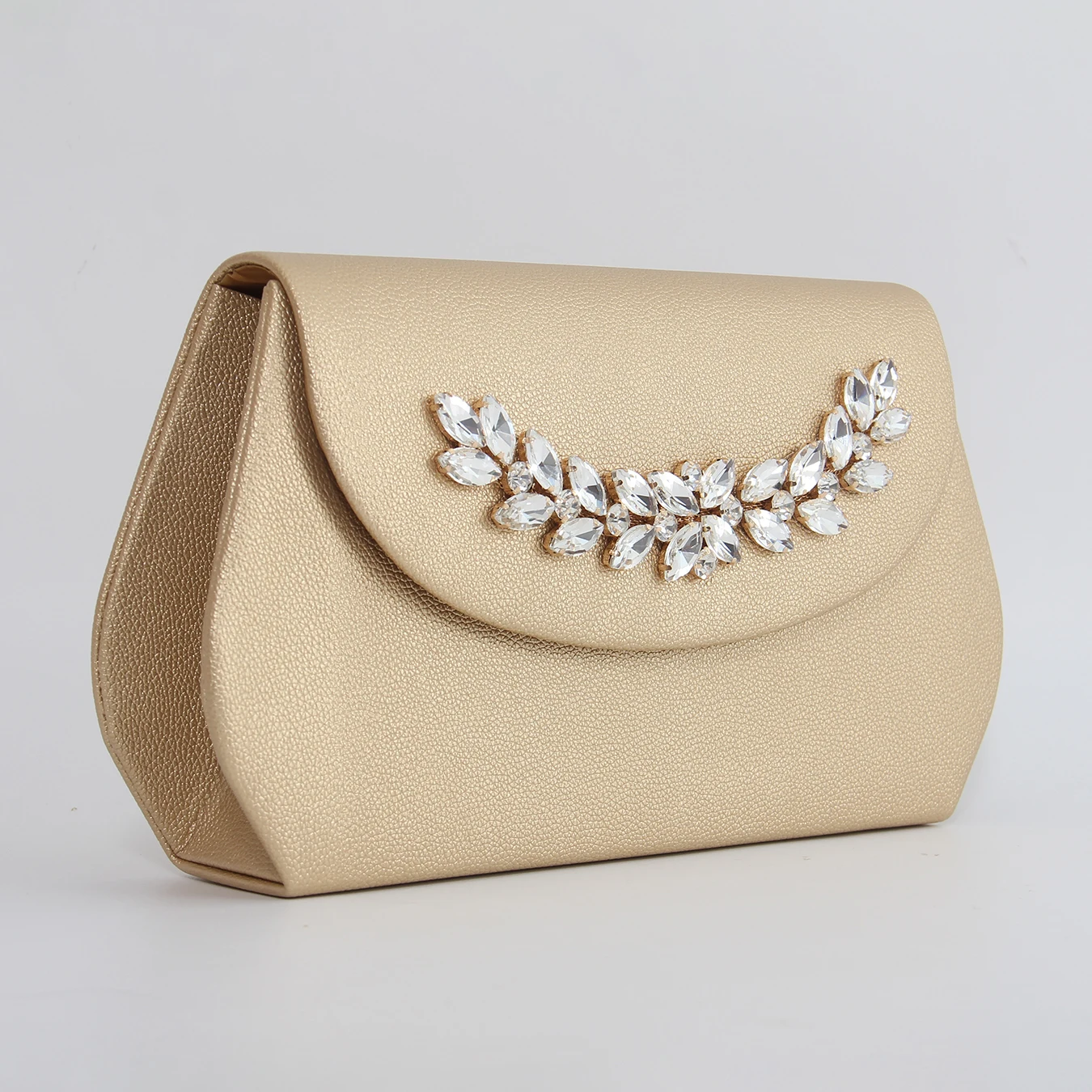 Ladies Classic Solid Color PU Evening Clutch Bag, Shiny Rhinestone Flower Design Handbag, Fashion Shoulder Slanting Bag with Cha