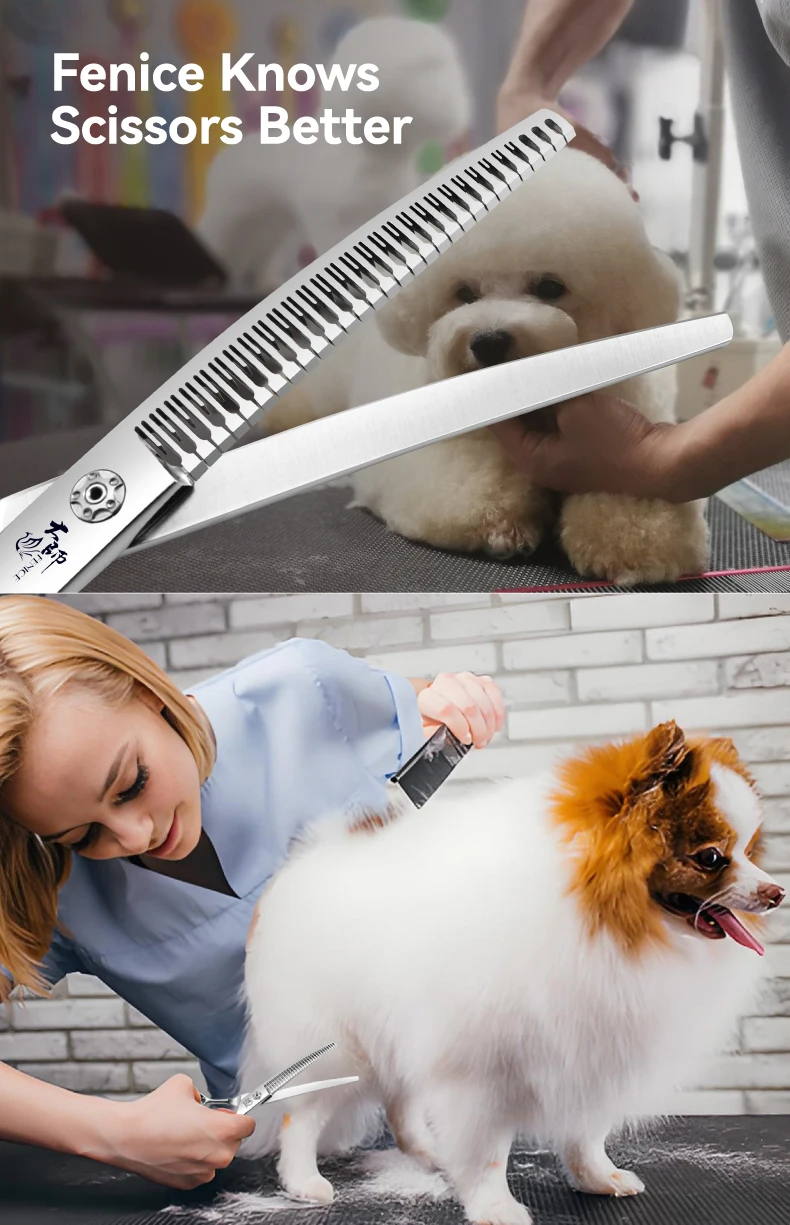 Fenice 7/7,5 Zoll professionelle Haustierpflegeschere, gebogene Chunker-Schere mit kleinen Zähnen, Hunde-Friseurschere 70–75 % – Detail 2