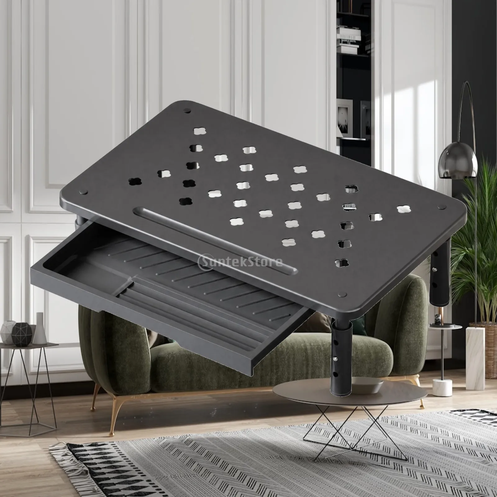 Monitor Riser with Drawer Scratch-Resistant Ventilated Monitor Stand Laptop Stand with Adjustable Legs Modern Minimalist
