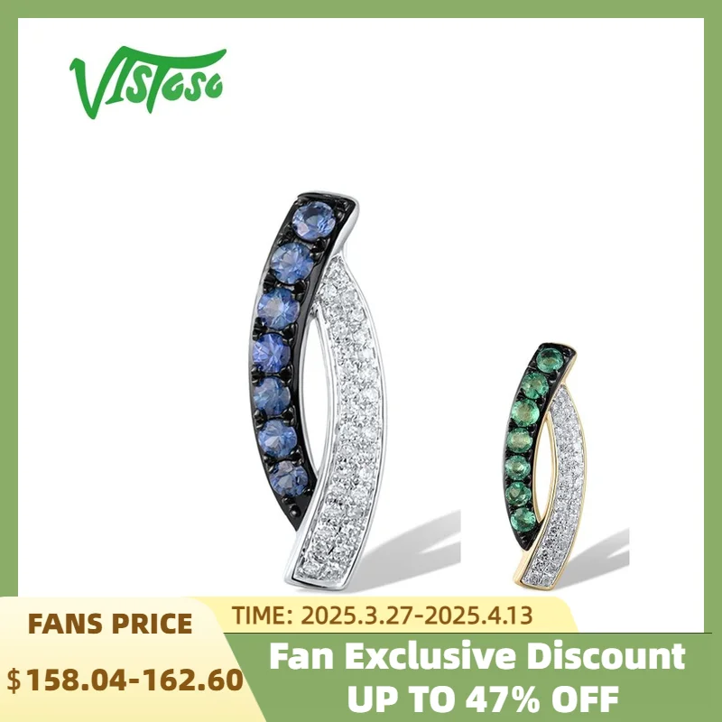 

VISTOSO Pure14K 585 Yellow White Gold Pendant For Women Sparkling Diamond Emerald Blue Sapphire Chic Linear Daily Fine Jewelry