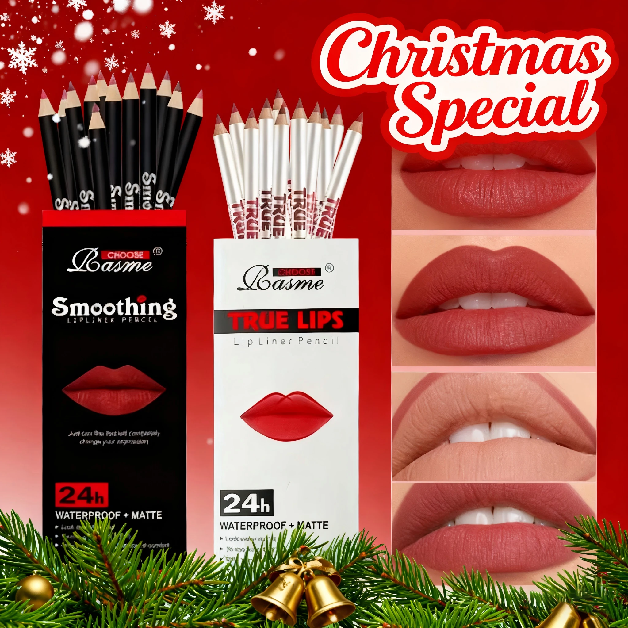 Deux ensembles de 24 ensembles d'une gamme complète de rouge à lèvres marron-rouge-rose, contour lisse, cadeau de noël