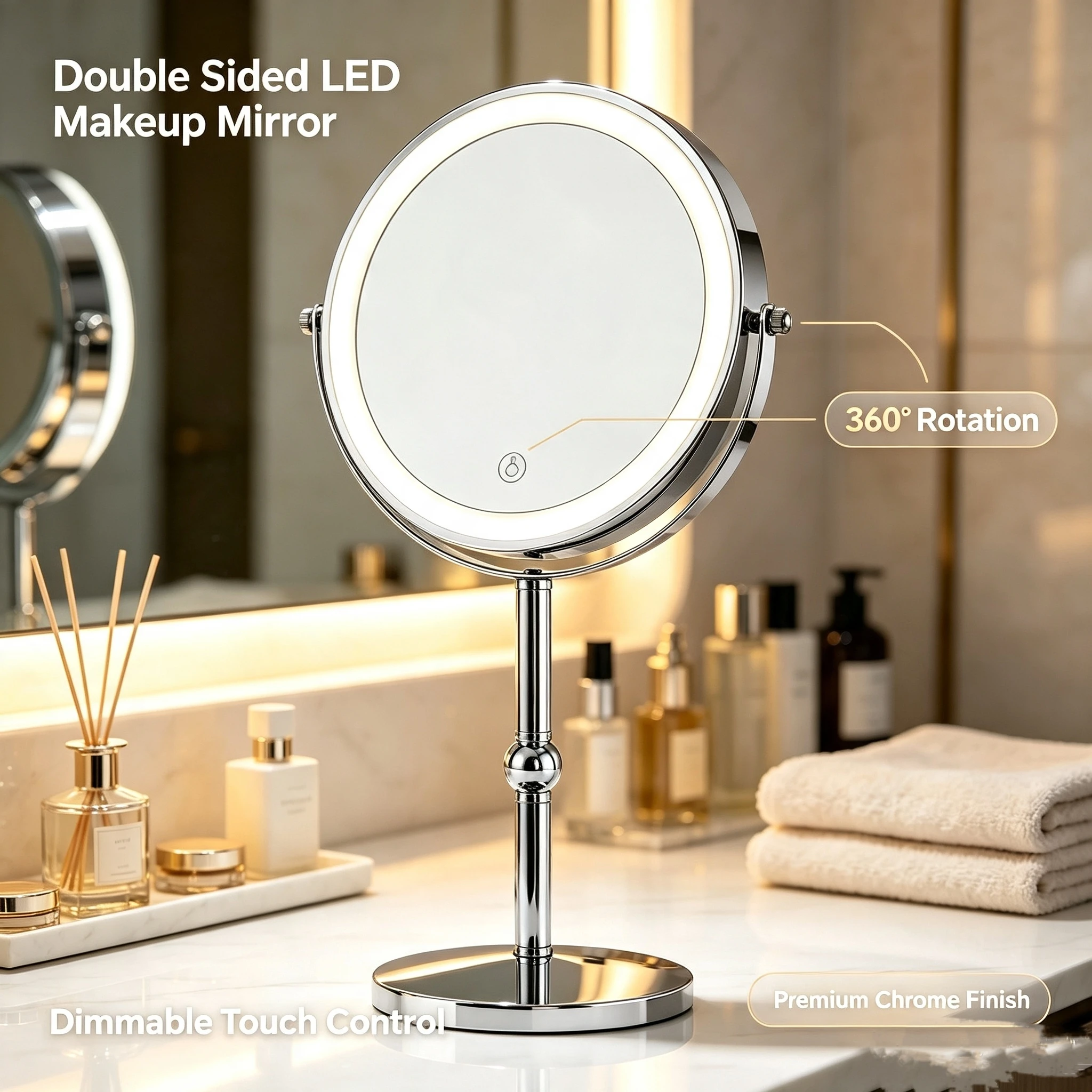 Touch LED Magnifying Makeup Mirror Double Sided 10X Magnification Desk Vanity Mirror Bathroom Cosmetic Mirror