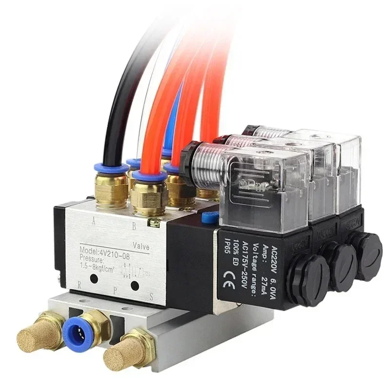 นิวเมติกวาล์วSolenoid 4V210-08 DC 12/24V AC110/220Vตัวเลือกบล็อกท่อไอเสียFitting Multi-Wayผสม 2/3/4 Way