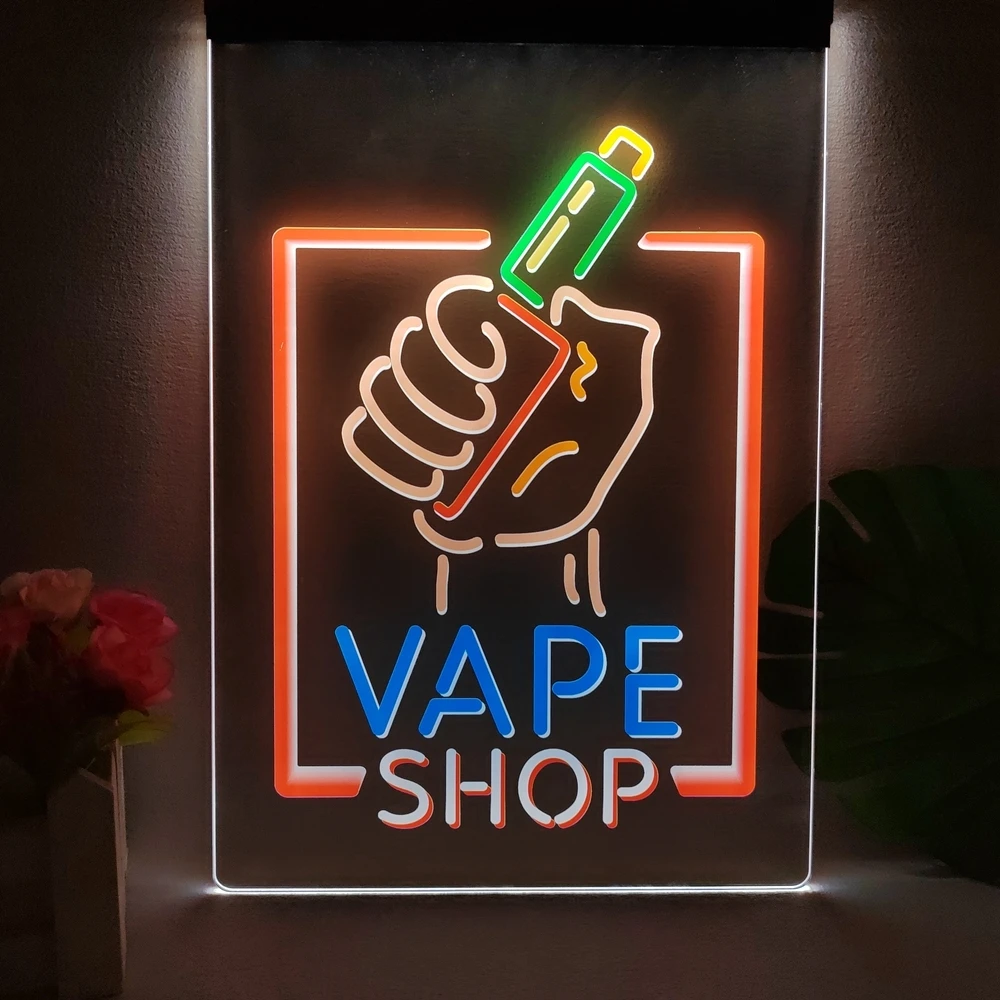 Vape Shop Holding Hand Display Multicolour Luminous Sign with Neon Light Emitting Effect Home Decor Bedroom Wall