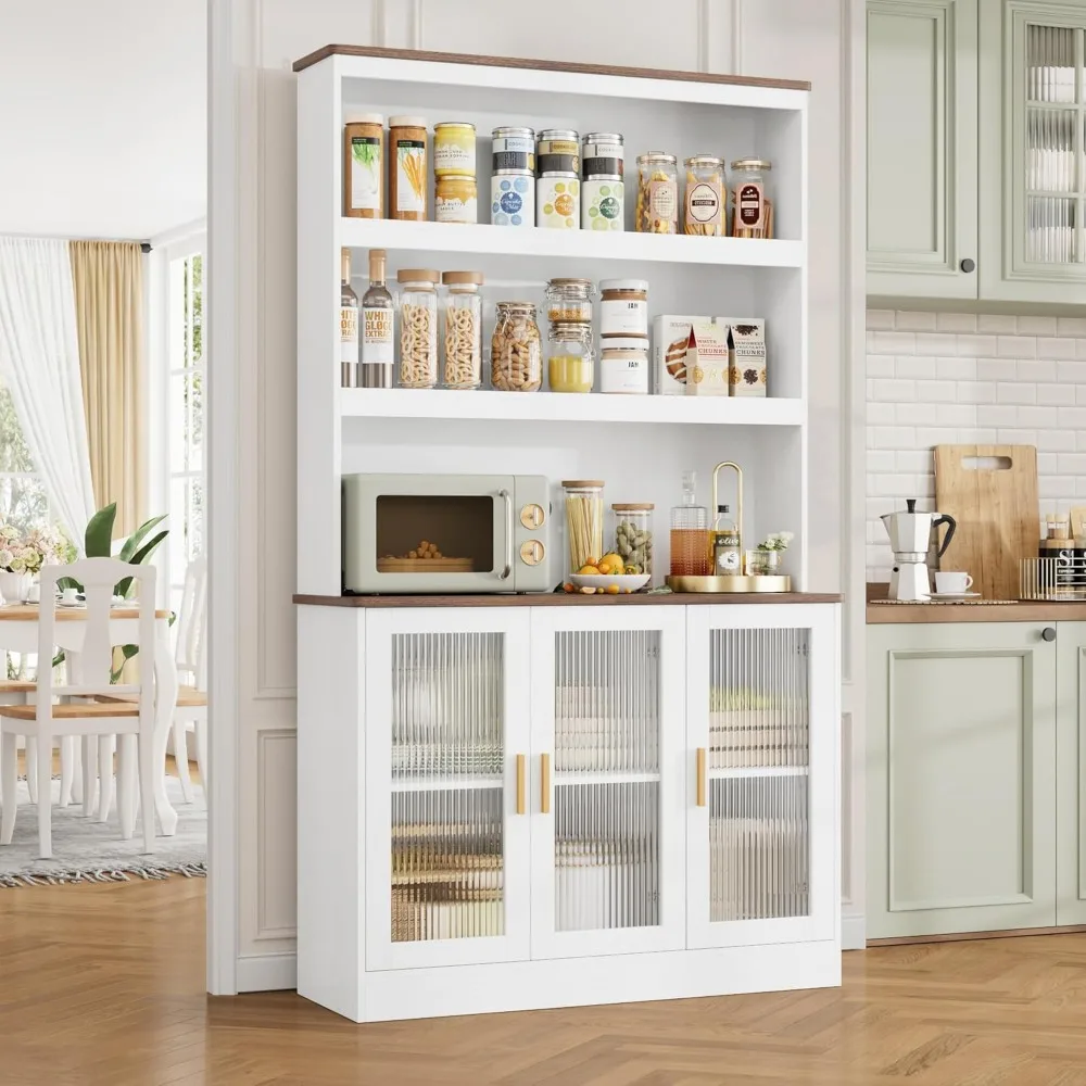 خزانة تخزين طويلة، خزانة مخزن المطبخ 73 بوصة مع أبواب، رف مفتوح لخزانة المطبخ، خزانة كتب طويلة من 5 طبقات مع مساحة تخزين لـ #3