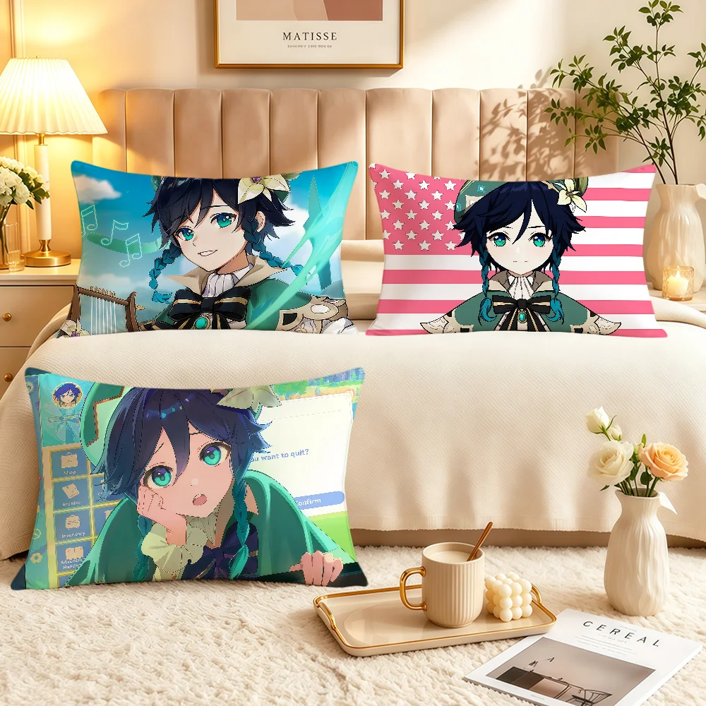 Genshin Impact Venti Game Kawaii Soft Rectangle Pillowcover Home Sofa Living Room Decor Dorm Bedside Hogar Pillowcase Gift
