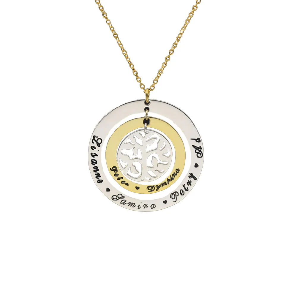 

Personalized Family Love Tree Necklace 925 Solid Silver Golden Engraved Name Statement Pendant Three Pendants Necklace