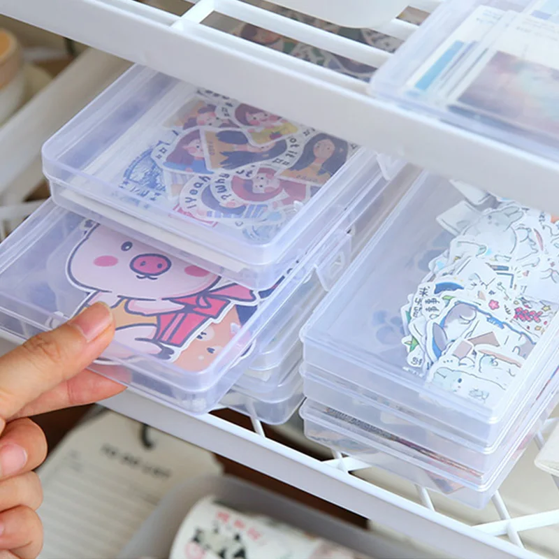 New Stationery Stickers Plastic Storage Box Organizer Transparent Desktop Storage Container Plastic Art Tool Case for Craft