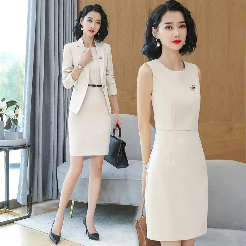 ​ ​ Vestido de escritório feminino primavera verão 2025, vestido de trabalho formal elegante, vestido de terno profissional para mulheres de carreira