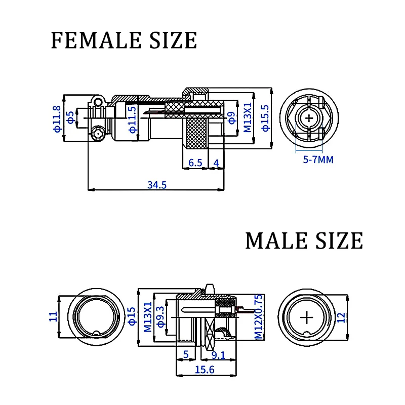 5 piezas conector GX12 tipo tuerca 2/3/4/5/6/7 pines macho y hembra 12mm conector circular de aviación, enchufe de montaje en panel 2