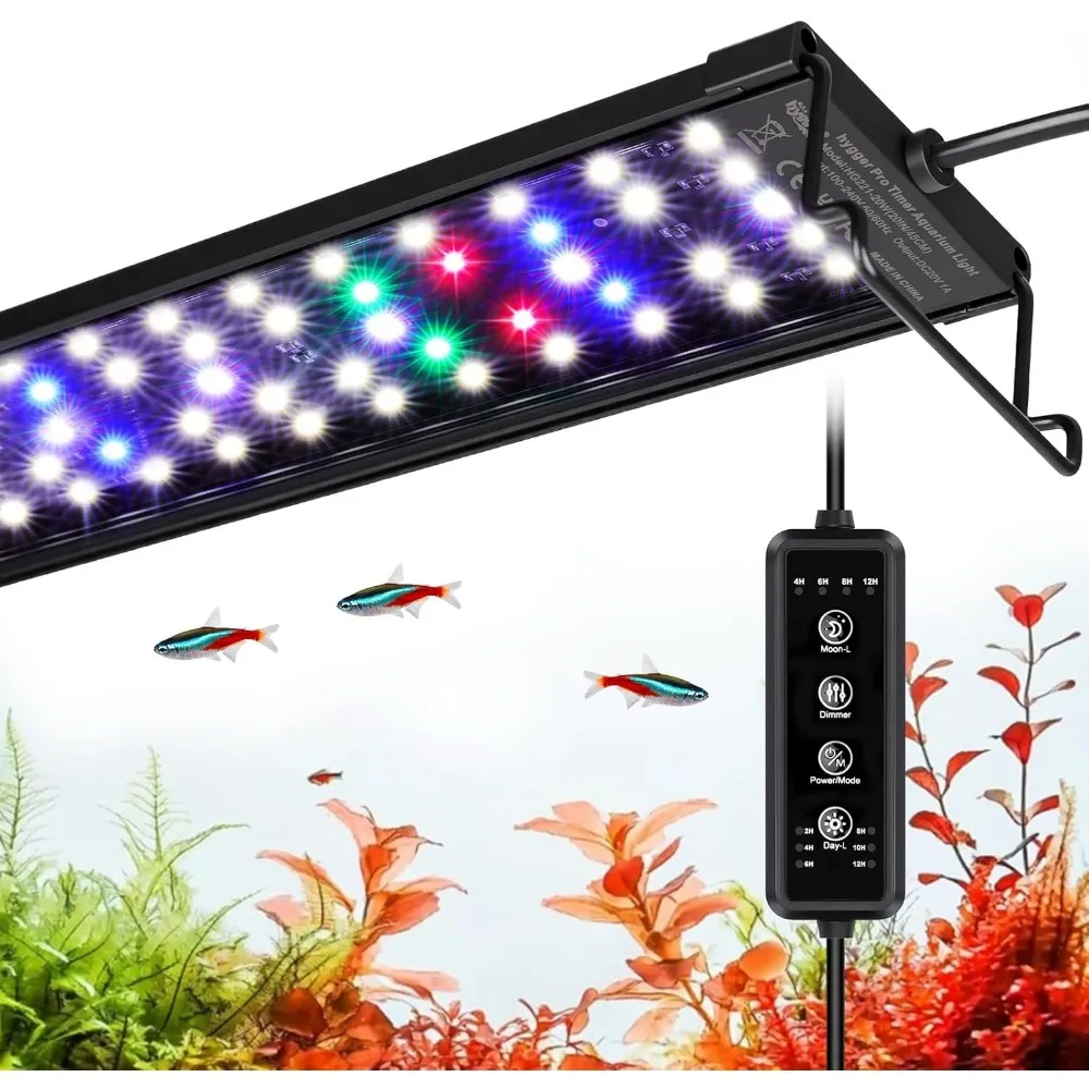 

LED Aquarium Light for Plants 20W Full Spectrum 10 Colors Timer Remote Adjustable Extendable 18 to 24 Inch
