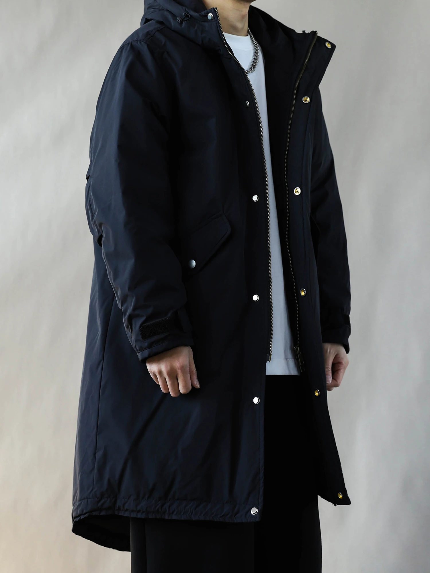 

Мужская зимняя куртка-пуховик средней длины с капюшоном в стиле ретро, синяя, теплая, повседневная, из полиэстера