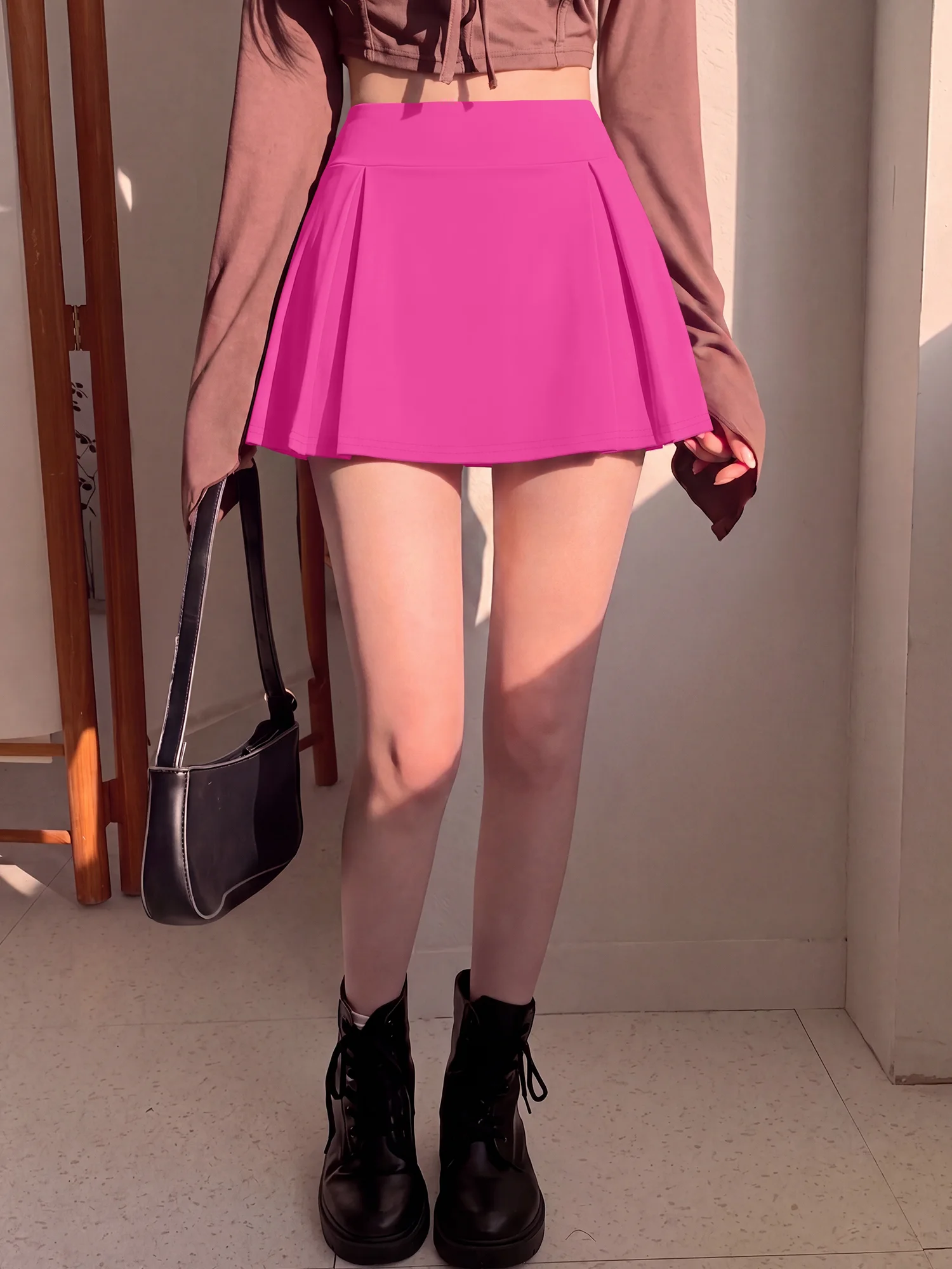 Damen-Plisseerock mit breitem Bund, Anti-Reibungs-Futter, Shorts-Rock, Tennis, Workout, Streetwear, Minirock – Detail 13