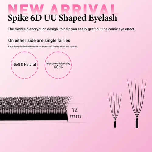 Imagen 2 del producto Extensiones de pestañas Merrdear U 6D W, negro mate, en forma de U, 6DW, pestañas en U, ventiladores de volumen prefabricados, pestañas postizas