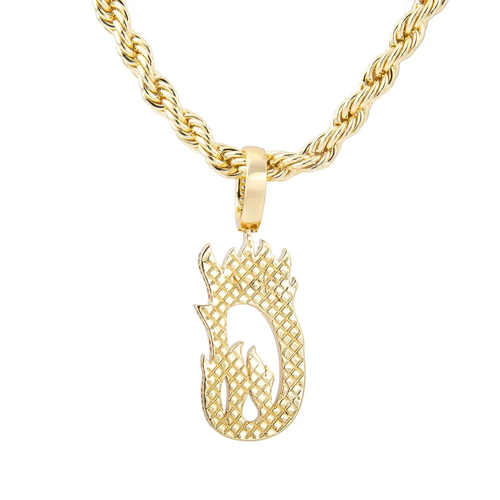 Cubic Zirconia Initial Pendant Flame Letter C Pendant Men's and Women's Hip Hop Necklace Gold Plated Zircon Jewelry Items