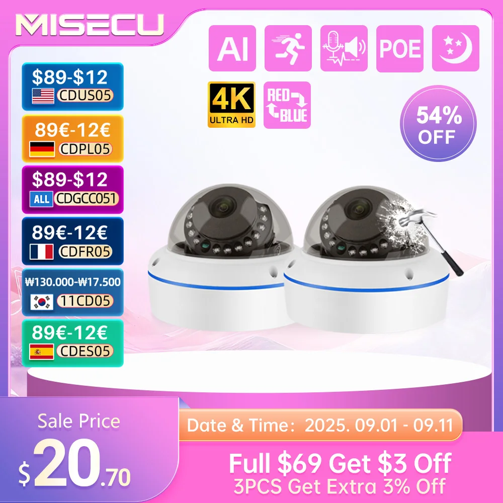 

Misecu HD 5MP 4MP H.265 POE IP Camera Home Security Protection 1/2/3/4 PCS Vandalproof Dome Security Home Surveillance Cameras