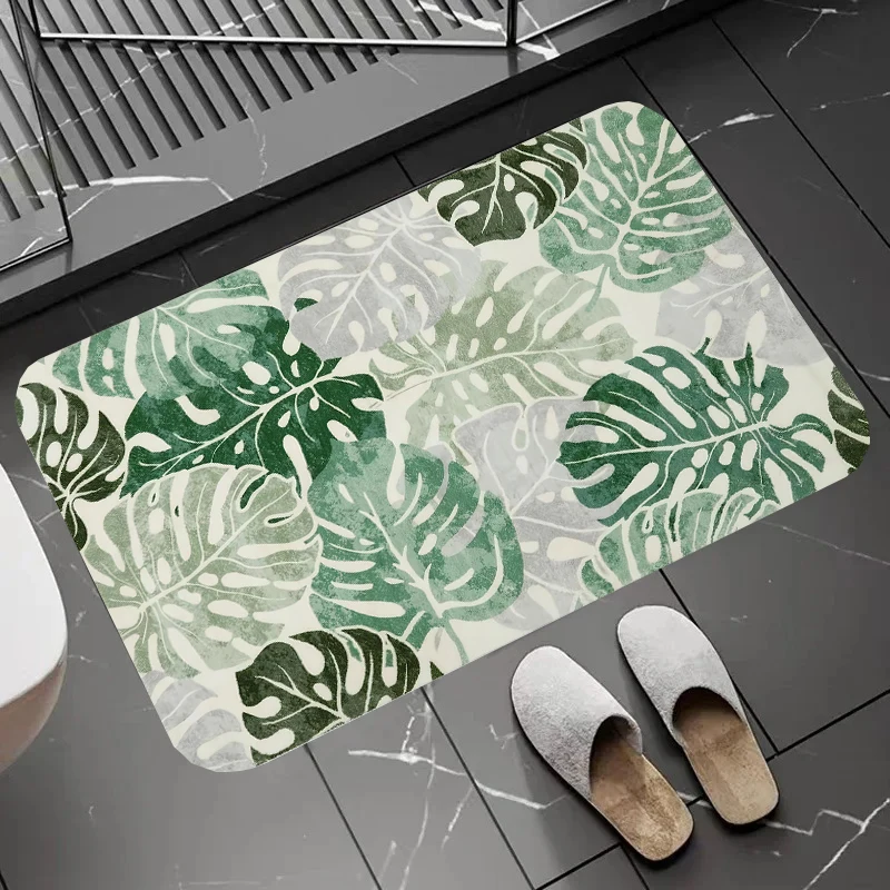 

Large Leaves Design Kitchen Carpets Flannel Anti-slip Bathroom accessories for Living room Doormat Entrance Foot mat Home Decor
